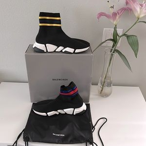 Balenciaga black sock with multicolor stripe sneakers in size 11/44